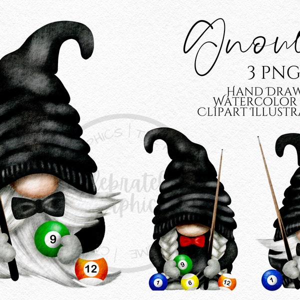 Snooker Billiards Gnome Clipart PNG Snooker Gonk hand drawn watercolor instant download digital Commercial clipart