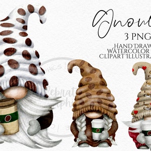Coffee Gnome Clipart PNG Bundle Coffee Gonk hand drawn watercolor instant download digital Commercial clipart