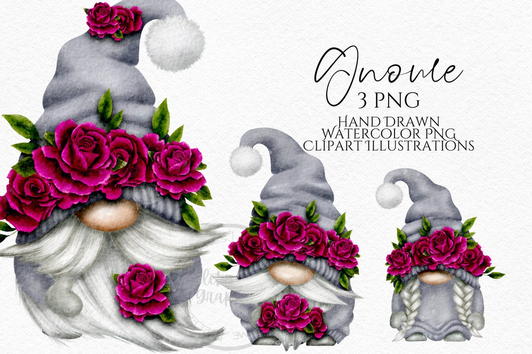 Pink Roses Valentines Gnome Clipart PNG Bundle Grey Valentine Gonk Hand ...