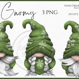 Green Snowflake Gnomes Png, Hand Drawn Watercolor Gnome Clipart, Christmas Gonk Digital Instant Download, Commercial  PNG