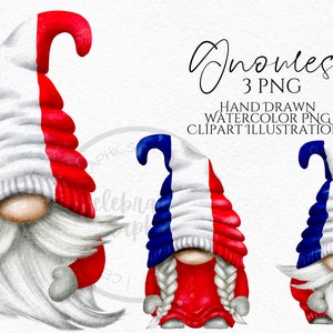 Franse vlag kabouter Clipart PNG Frankrijk kabouter hand getrokken aquarel instant download digitale commerciële clipart