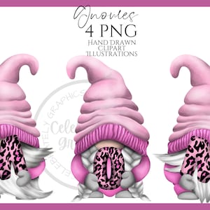 Gnomo del día de la madre PNG Gnomo de mamá Clipart, Gnomo de mamá con estampado de leopardo, Clipart de acuarela dibujado a mano, Descarga instantánea digital, PNG comercial