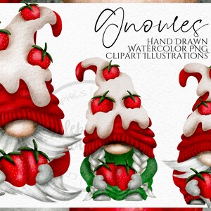 Strawberry Gnome Clipart, aquarel handgetekende Clipart instant download, PNG digitaal