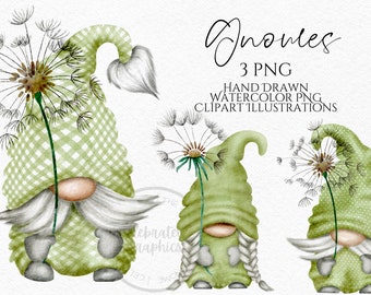 Dandelion Gnome Clipart, Wild Flowers Gnome Png  , instant download, PNG digital