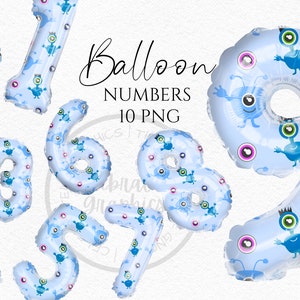 Foil Balloon Clipart, Monster Blue Pattern numéros Téléchargement instantané Graphiques en Png