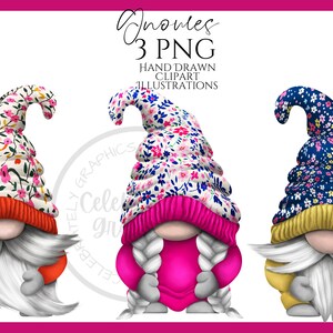 Floral Gnome Clipart png, Hand Drawn Watercolor Spring Summer Gonk Clipart, Digital Illustration Instant Download, Commercial  Use