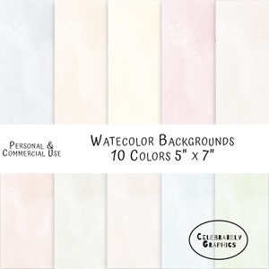 Commercial Use Watercolor Digital Background Paper  Subtle Watercolor 5&quot;x7&quot; 10 Digital Papers Watercolor Background