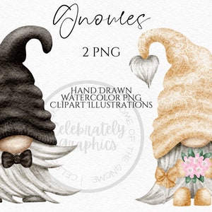 Clipart de gnomos de boda, gnomos de acuarela dibujados a mano de novios