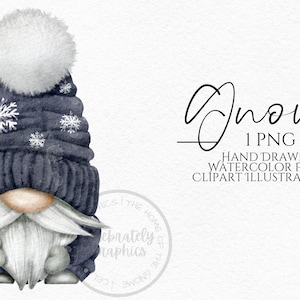 Graue Schneeflocke Weihnachten Gnome Clipart PNG Weihnachtswichtel Hand gezeichnet Aquarell sofortiger Download kommerzielle Cliparts