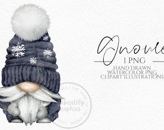 Grey Snowflake Christmas Gnome Clipart PNG Christmas Gnome hand drawn watercolor instant download digital Commercial clipart