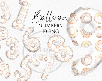 Foil Balloon Clipart, Donut Pattern numbers  Instant Download Graphics in Png