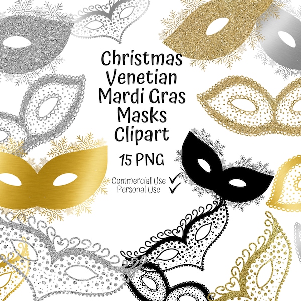 Masks Commercial Clipart Venetian Masks Mardi Gras Masks Christmas Masks Masquerade clipart Commercial Use