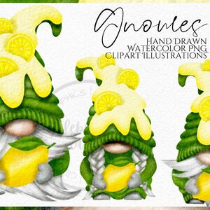 Clipart di gnomo al limone, clipart disegnate a mano ad acquerello, download immediato, PNG digitale