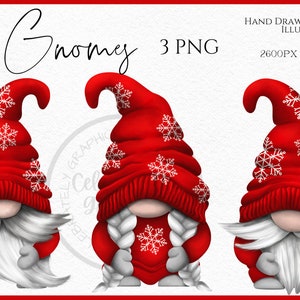 Red Snowflake Gnomes Png, Hand Drawn Watercolor Gnome Clipart, Christmas Gonk Digital Instant Download, Commercial  PNG