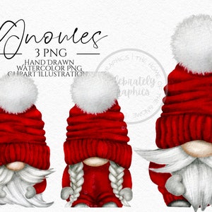Christmas Hat Gnomes Png,  Hand Drawn Watercolor Gnome Clipart, Digital Instant Download, Commercial  PNG