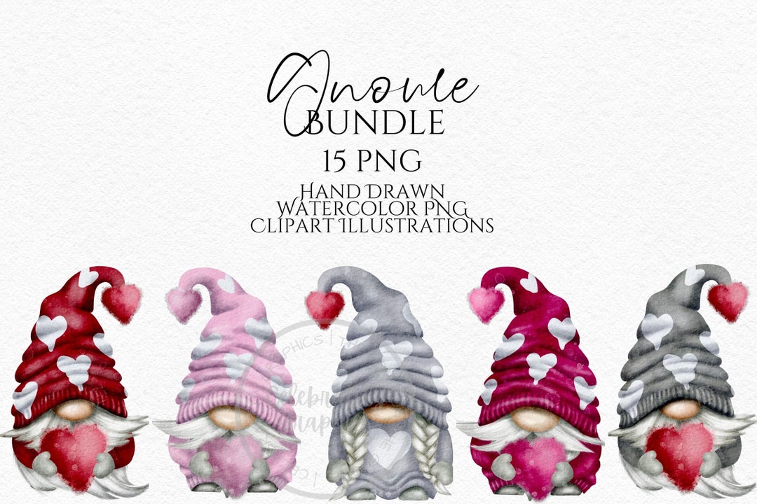 Valentines Gnome Clipart PNG Bundle Red Pink Grey Valentine Gonk Hand ...