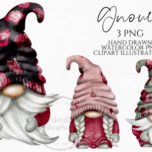 Roses Gnomes Clipart PNG Roses Gonks Hand Drawn Watercolor Instant ...