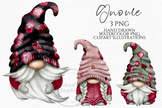 Roses Gnomes Clipart PNG Roses Gonks Hand Drawn Watercolor - Etsy
