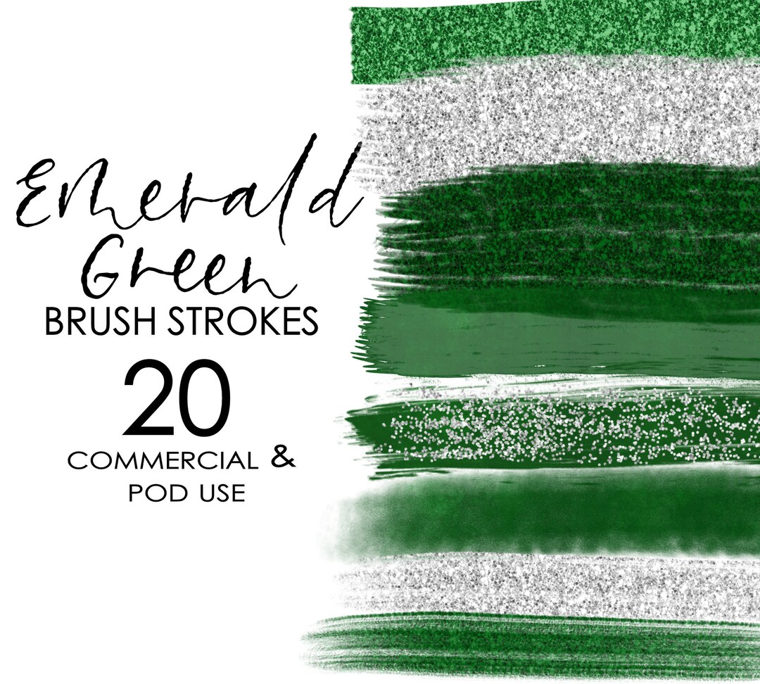 Emerald Green Brush Strokes Clipart With Silver Glitter PNG Paint