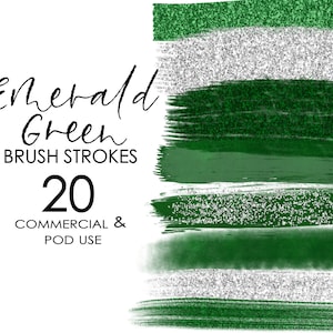 Smaragdgroene penseelstreken clipart met zilveren glitter PNG Paint Stroke Planner Clipart Instant Download commercieel en POD gebruik