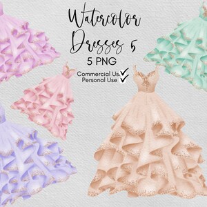 Prom Dresses Quinceanera Dresses Ruffle Dress with Gold Glitter  Hand Drawn graphics, instant download, digital Commercial clipart
