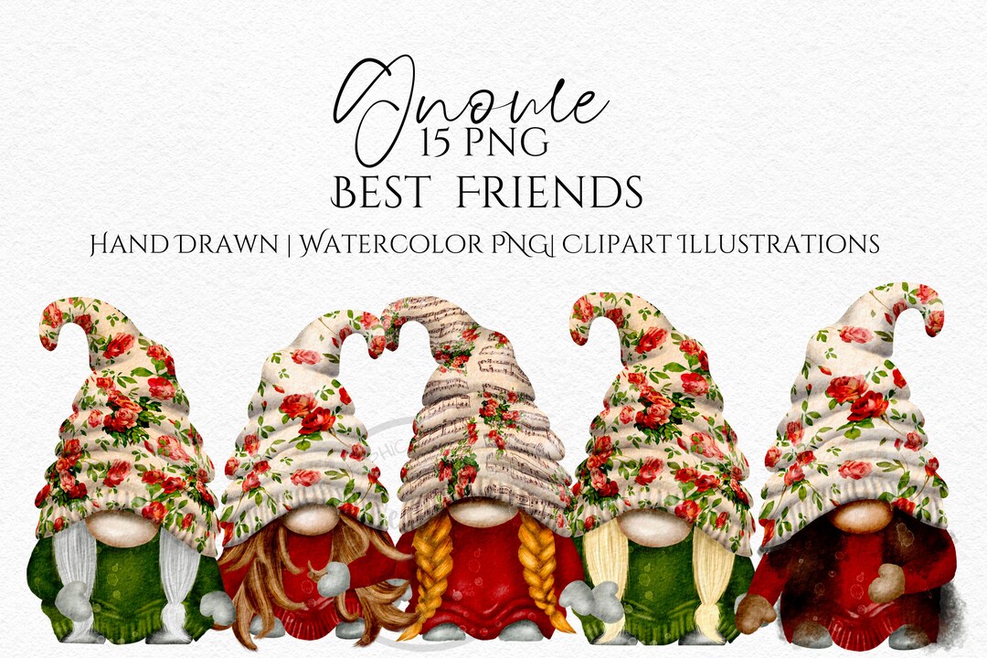 Best Friends Gnomes, Sisters Gnome, Best Friend's Gonks Hand Drawn