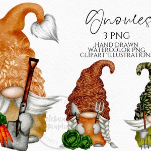 Gnomo de jardinagem Png, Horta Gnomos desenhados à mão em aquarela download instantâneo, PNG digital