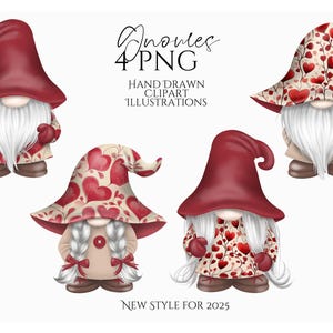 Valentine Gnome Clipart Set, Hand Drawn PNG, Cute Love Gnomes, Romantic Sublimation, Printable Digital Art, Farmhouse Valentine Decor