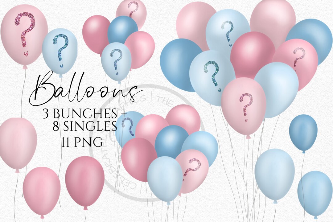 Gender Reveal Balloons Clipart, Party Balloon Numbers Instant Download ...