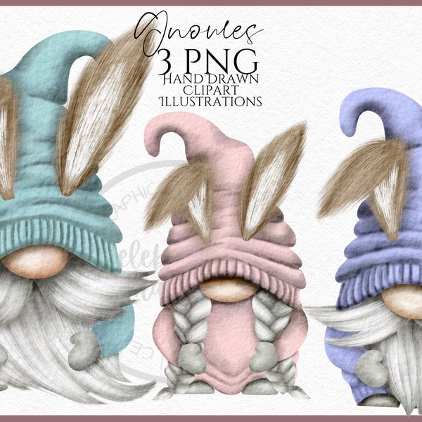 Easter Rabbit Gnome Clipart PNG Bundle Spring Bunny Pastel Gonk Clipart hand drawn watercolor instant download digital Commercial clipart