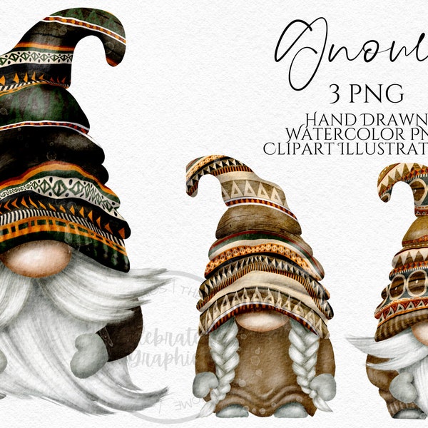 Boho Tribal Gnome Clipart PNG Bundle  Boho Gonk hand drawn watercolor instant download digital Commercial clipart