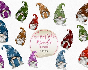 Snowflake Christmas Gnome Clipart PNG Bundle Snowflake Christmas Gonk hand drawn watercolor instant download Commercial clipart