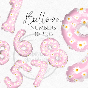 Folieballon Clipart, Pink Daisy ballonnummers Instant Download Graphics in Png