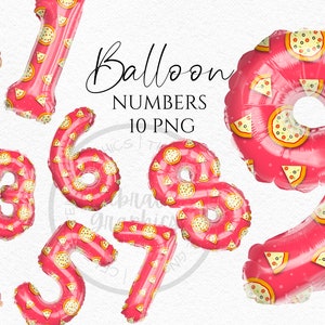Clipart ballon aluminium, numéros de motif pizza téléchargement immédiat graphiques au format png