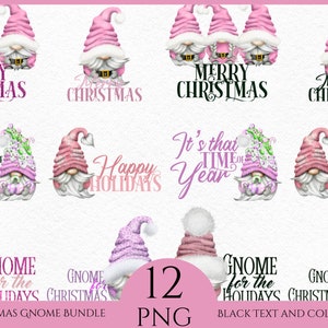Pakiet Różowych Świątecznych Krasnali w formacie PNG, Clipart Sublimacji, Cyfrowe Pobieranie Świątecznego Gonku, Komercyjny PNG