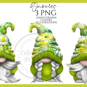 Gnomo margarita (imagen PNG), dibujo a mano en acuarela, primavera y verano, ilustración digital, descarga instantánea, uso comercial