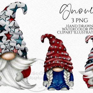Clipart patriotique de nain, 4 juillet PNG, gnomes bleus blancs rouges, art de gnomes des Etats-Unis, gnomes aquarelles dessinés à la main, téléchargement immédiat