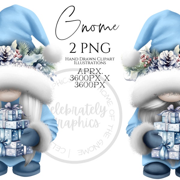 Pale Blue Christmas Present Gnomes Watercolor Clipart Png , Christmas Gonk Digital Instant Download, Commercial  PNG