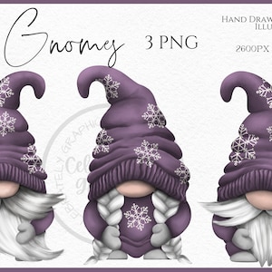 Purple Snowflake Gnomes Png, Hand Drawn Watercolor Gnome Clipart, Christmas Gonk Digital Instant Download, Commercial  PNG