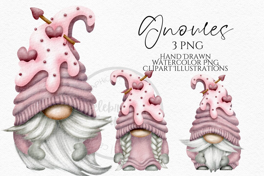 Valentines Gnome Clipart PNG Bundle Pink Valentine Gonk Hand Drawn ...