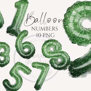 Clipart ballon aluminium, nombres de ballons aluminium à motifs de paillettes vertes téléchargement immédiat graphiques au format png