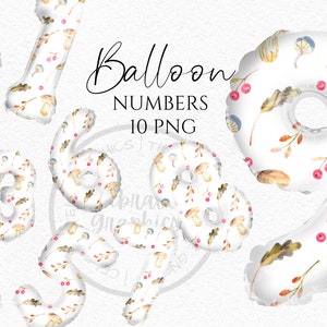 Foil Balloon Numbers Clipart, Woodland Pattern numbers  Instant Download Graphics in Png