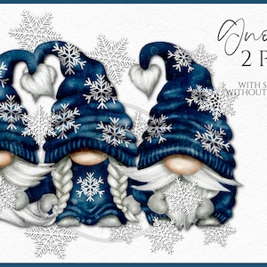 Blue Christmas Snowflake Gnomes Watercolor Clipart Png , Christmas Gonk Digital Instant Download, Commercial  PNG
