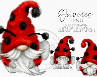 Lady Bird Gnome Clipart PNG, Ladybug Gnomes, Hand drawn clipart png Instant Download