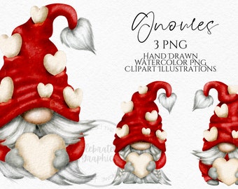 Red Valentines Gnome Clipart PNG Hand Drawn watercolour Gnome Clipart PNG, Instant Download Gnome Clipart