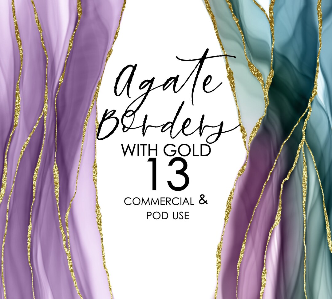 Agate Borders: Watercolor Geode Gold Glitter Clipart (PNG Digital ...