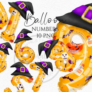 Foil Balloon Clipart, Halloween Witches Hat Foil Balloon numéros Téléchargement instantané Graphiques en Png