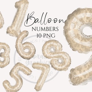 Folieballon Clipart, Beige Leopard Print Patroonnummers Instant Download Graphics in Png