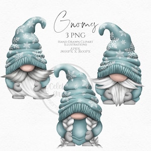 Aqua Snowflake Gnomes Png, Hand Drawn Christmas Gnome Clipart, Christmas Gonk Festive Xmas Clipart Digital Instant Download, Commercial  PNG