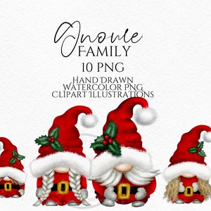 Santa Family Gnomes Dad Mom Gnome, Children Gnome Santa Gonks Hand Drawn Watercolor Gnome Clipart, Digital Instant Download, Commercial  PNG